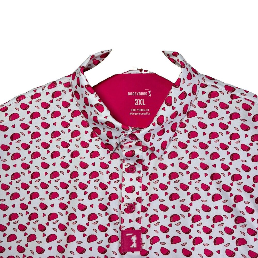 Bogey Bros Polo Shirt Mens 3XL Chili Tacos Golf Preppy Graphic Print Stretch